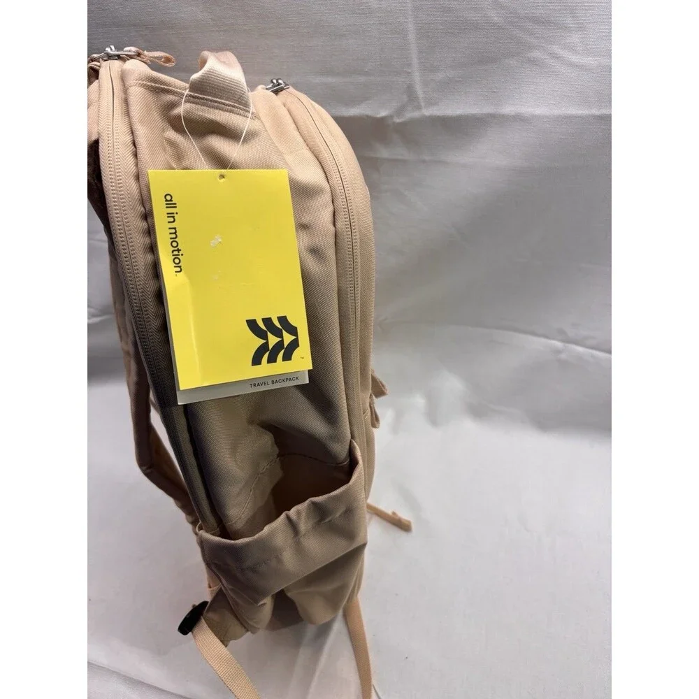 All In Motion Travel Backpack Laptop Bag 17” Beige Water Resistant Carry On NWT